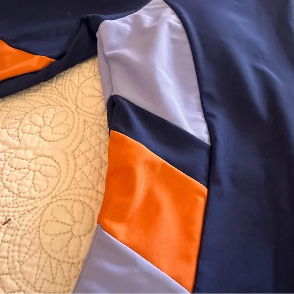 Navy Blue Orange One Piece Long Sleeve Swimsuit Small Modest Zip-up Surf Maui - Picture 3 of 12